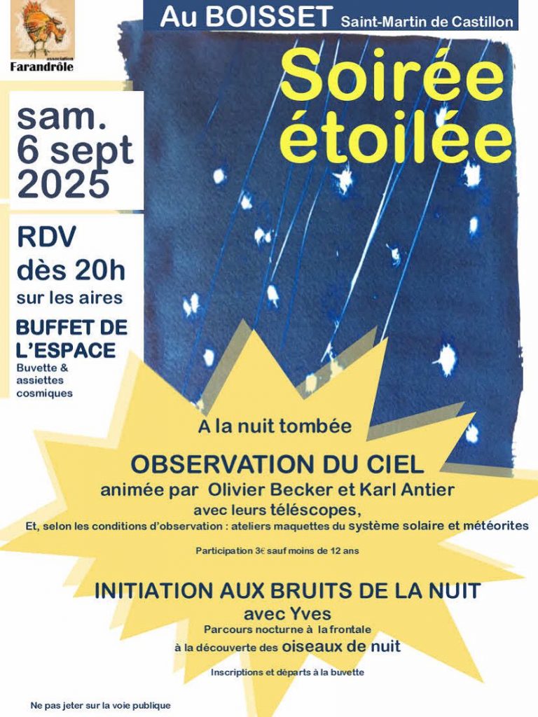 Veillée grand public de découverte du ciel - Saint-Martin-de-Castillon